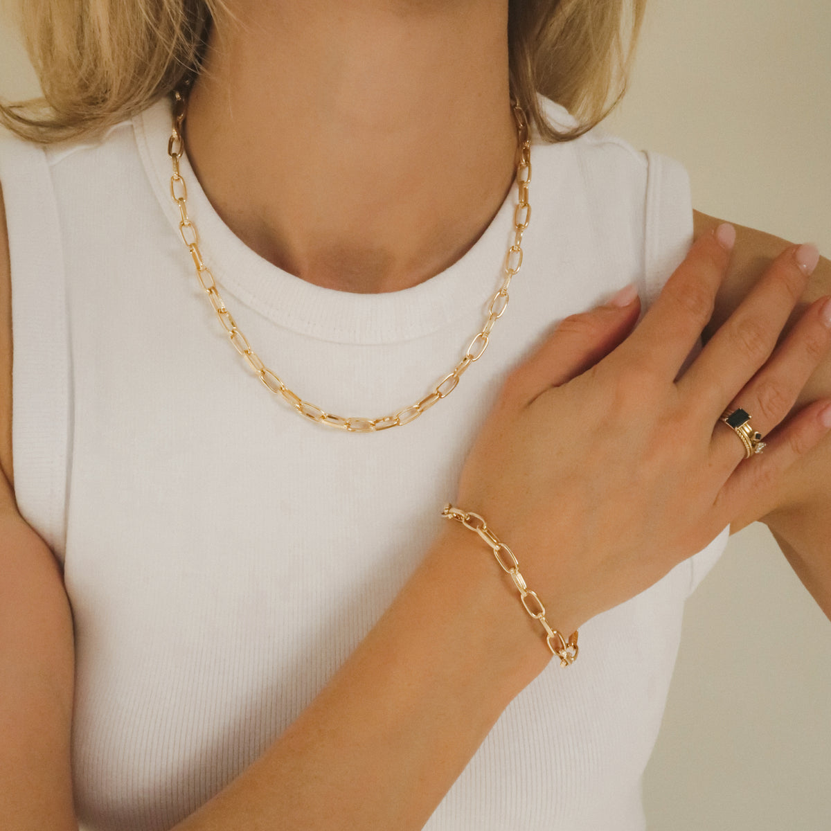 Textured link set – halsketting + armband