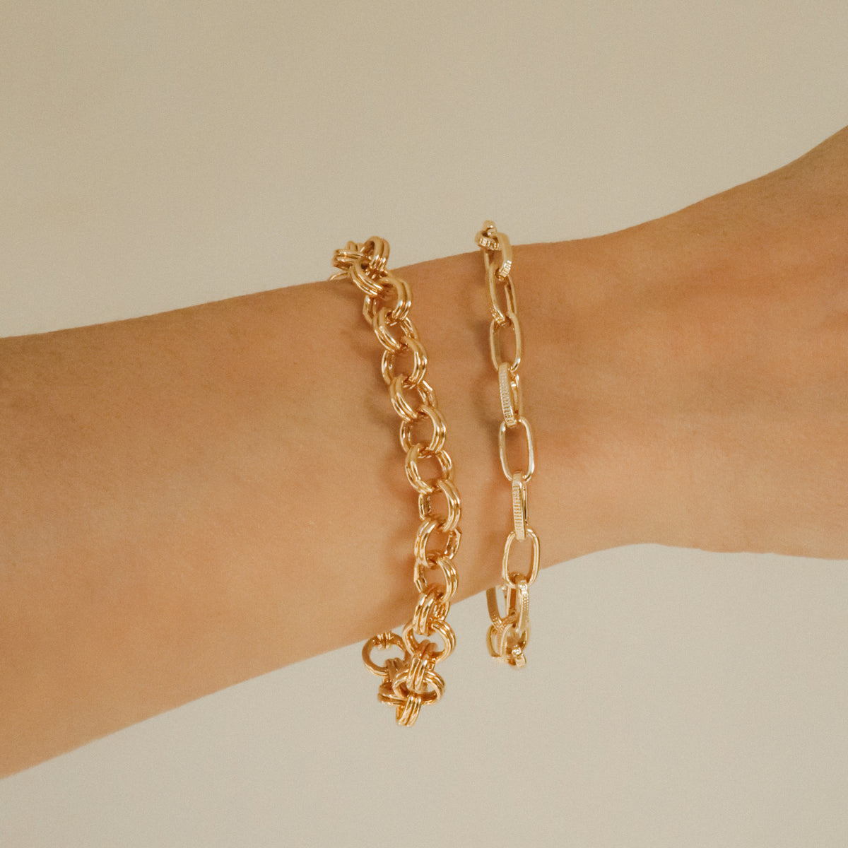 Rolo & textured link set – 2 armbanden